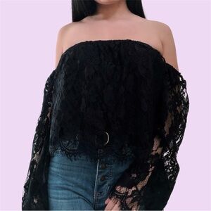 Black lace grunge off the shoulder top